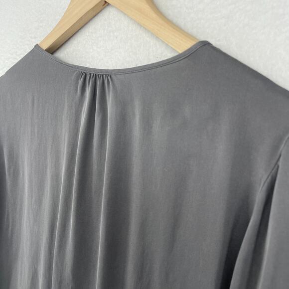 ANDIATA Blouse L Janni Silk Ruched Long Sleeve Stretch Round Neck Matte Gray - Picture 8 of 12